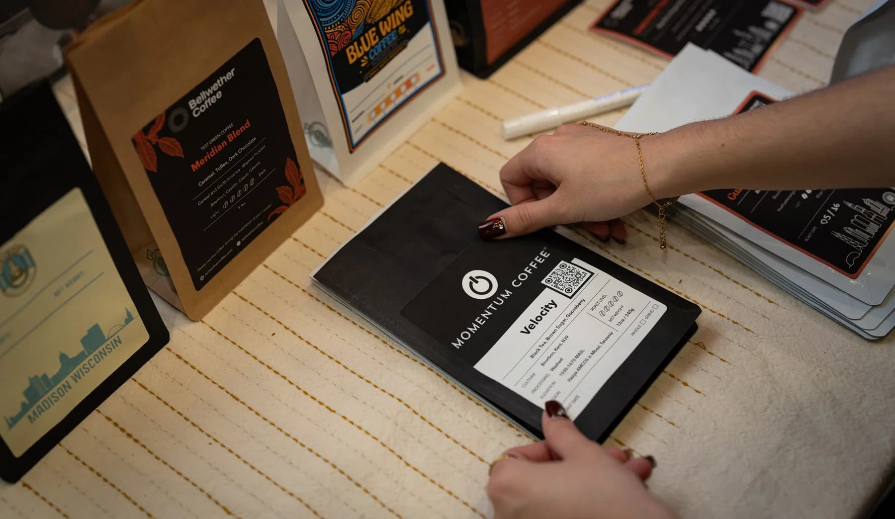 Labels from Bellwether customers, printed and ready for the shelf
